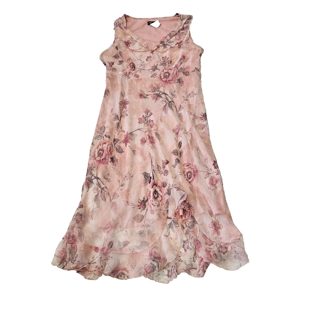 Floral Ruffle Midi Dress in Blush Pink